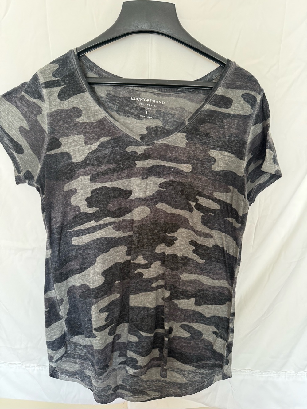 Lucky Brand Women's Gray Camo V-Neck Tee